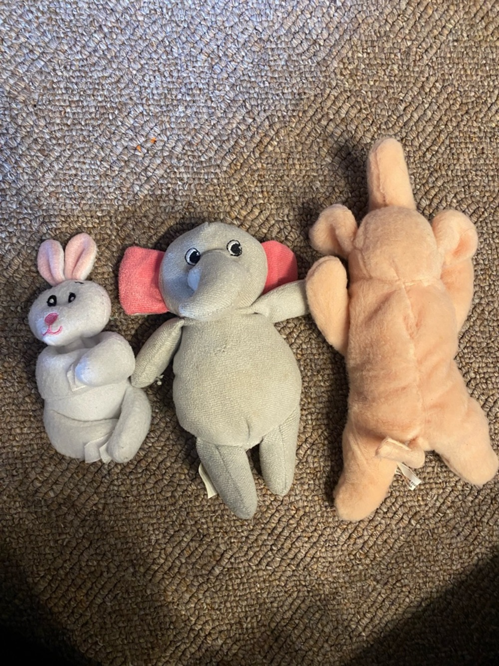 Plush Small Pet Toy Set - Gray and Pink Elephant & Bunny